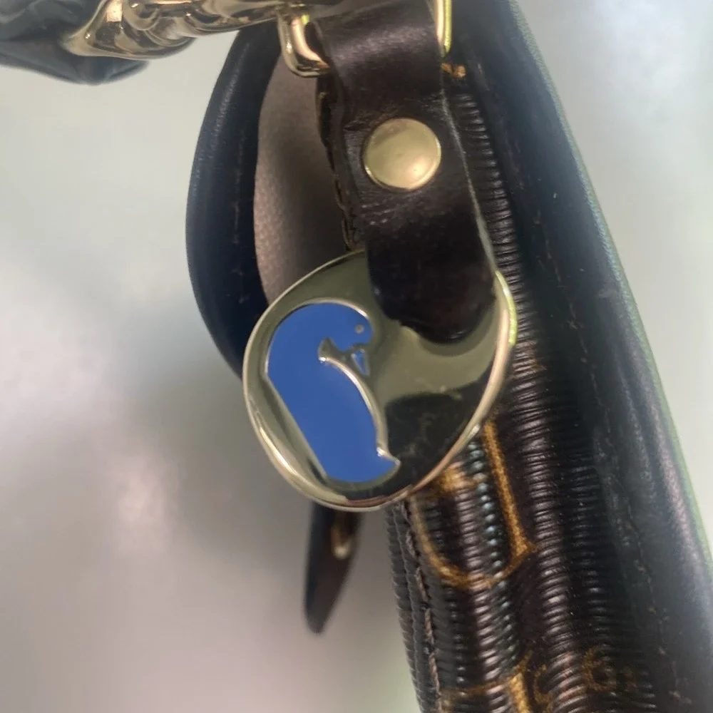 Dooney & Bourke Vintage 1975 Signature Logo Navy Gold Logo Snap Flap Wristlet